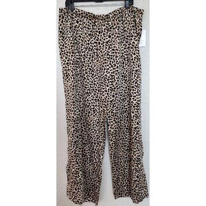A New Day Pajama Pants Womens Size XXL Leopard Cheetah Satin Wide Leg High Rise